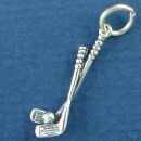Golf Clubs with Ball 3D Sterling Silver Charm Pendant