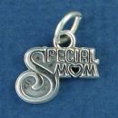Mom, Special Word Phrase with Tiny Heart Sterling Silver Charm Pendant