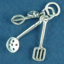 Kitchen: Spatula, Mixer and Ladle 3D Sterling Silver Charm Pendant