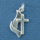 Cross with Methodist Style Flame Sterling Silver Charm Pendant