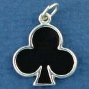 Playing Card Symbol Black Club Gambling Sterling Silver Enamel Charm Pendant