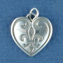 Fleur de Lis Heart Sterling Silver Charm Pendant