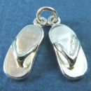 Flip Flop Charm Sterling Silver Pendant Beach Sandal Pair of 3D Shoes