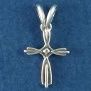 Twisted Small Christian Cross with Diamond Shaped Center Sterling Silver Pendant