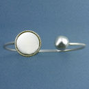 Silver Cuff Bracelet with 18mm Engravable Disk and 10mm Bead 7 Inch