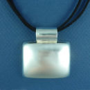 Rectangle 42-mm Engravable Puffed Silver Fashion Pendant with Fixed Bale on Multi Strand Black 16 Inch Cord Necklace with Silver Tone Toggle Clasp