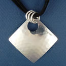 Diamond 55-mm Engravable Hammered Silver Fashion Pendant with Fixed Bale on Multi Strand Black 16 Inch Cord Necklace with Silver Tone Toggle Clasp