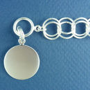Round Double Link Toggle Clasp Bracelet 7.5 Inch with 24-mm Engravable German Silver Fashion Pendant