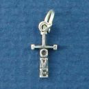 Love Word Phrase on Cross Charm  as Symbol of Jesus Love for US Tiny Sterling Silver Pendant
