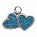 Double inlay Heart Charm Sterling Silver Pendant