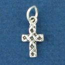 Cross Charm with Weave Design Tiny Sterling Silver Pendant