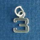 Tiny Letter Number 3 Sterling Silver Charm Pendant