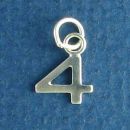 Tiny Letter Number 4 Sterling Silver Charm Pendant