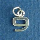 Tiny Letter Number 9 Sterling Silver Charm Pendant