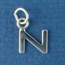 Tiny Alphabet Letter Initial N Sterling Silver Charm Pendant