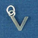 Tiny Alphabet Letter Initial V Sterling Silver Charm Pendant