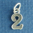 Number 2 Medium Sterling Silver Charm Pendant