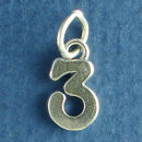 Number 3 Medium Sterling Silver Charm Pendant