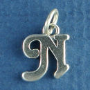Medium Alphabet Letter Initial N Sterling Silver Charm Pendant