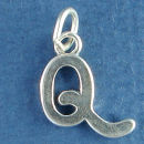 Medium Alphabet Letter Initial Q Sterling Silver Charm Pendant
