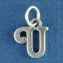 Medium Alphabet Letter Initial U Sterling Silver Charm Pendant