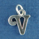 Medium Alphabet Letter Initial V Sterling Silver Charm Pendant