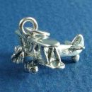 Biplane Airplane Charm Sterling Silver Pendant