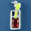 Bloody Mary Mixed Drink in Tall Glass with Green Enamel Celery and Red CZ Accent Sterling Silver Charm Pendant