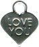 Love You Word Phrase on Heart Sterling Silver Charm