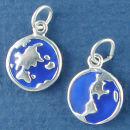 Earth with Blue Enamel Globe for School Double Sided Sterling Silver Charm Pendant