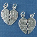 Best Friends Spilt Heart with Message Phase on Back Medium Sterling Silver Charm Pendant