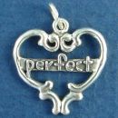 Heart with Word Phrase Perfect Sterling Silver Charm Pendant