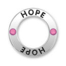 Affirmation Message Breast Cancer "Hope" Word Phrase with Ribbon and 2 Pink Crystals Sterling Silver Band Charms