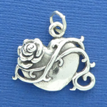 Flower Heart Charm Sterling Silver