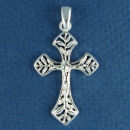 Crucifix Sterling Silver Christian Cross Pendant with Leaf Pattern