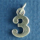 Number 3 Sterling Silver Charm Pendant
