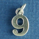 Number 9 Sterling Silver Charm Pendant