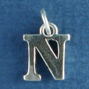 Large Alphabet Letter Initial N Sterling Silver Charm Pendant