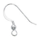 French Earwire in Sterling Silver with 3mm Bead Coil Flattened Fishhook 20mm and Open Loop Sold Per Pair