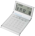 Silver Tone Metal Brush Finish Desktop Calculator with Calendar and Clock