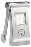Desktop Clock with Square Face and two Support Legs in Silver Tone