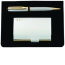 Silver Pen and Card Case with Gold Accents