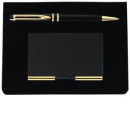 Black Pen and Card Case with Gold Tone Accents