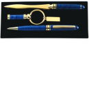Pen, Letter Opener and Key Chain Gift Set in Blue