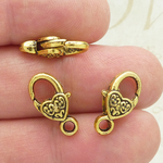 Heart Lobster Clasp in Gold Pewter Small