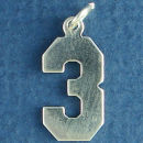 Number 3 Sports Jersey Sterling Silver Charm Pendant
