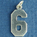 Number 6 Sports  Jersey Sterling Silver Charm Pendant