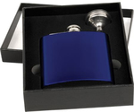Blue Glossy Finish Stainless Engraved Flask 6 oz with Funnel in Gift Box