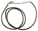 Black Leather Cord Necklace 17 Inch Length with Silver Tone Link Extender Chain