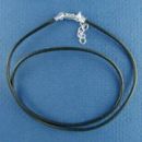 Black Leather Cord Necklace 16 Inch Length with Sterling Silver Link Extender Chain